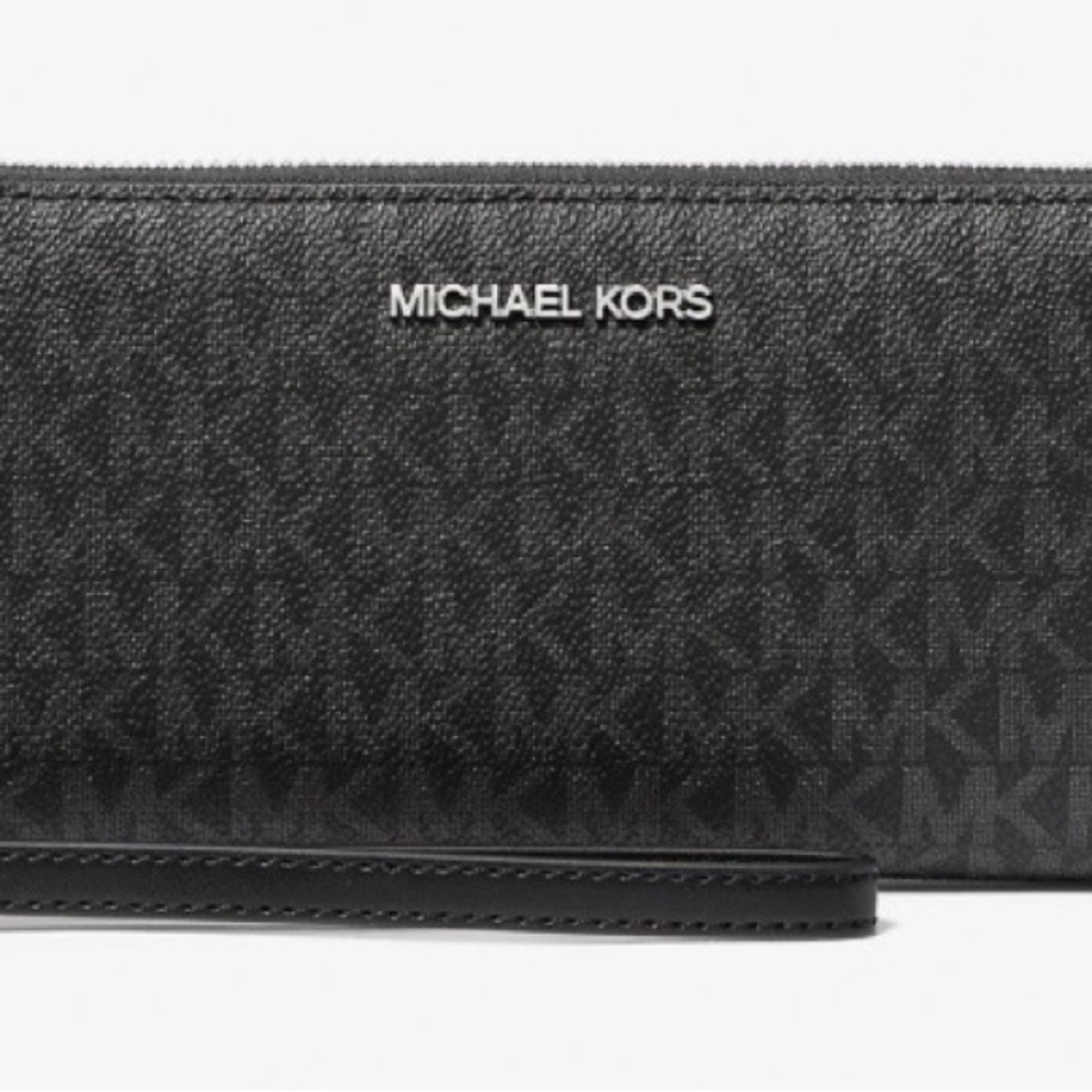 MK Women’s Large Signature Continental Travel Wristlet Wallet in Black Noir.